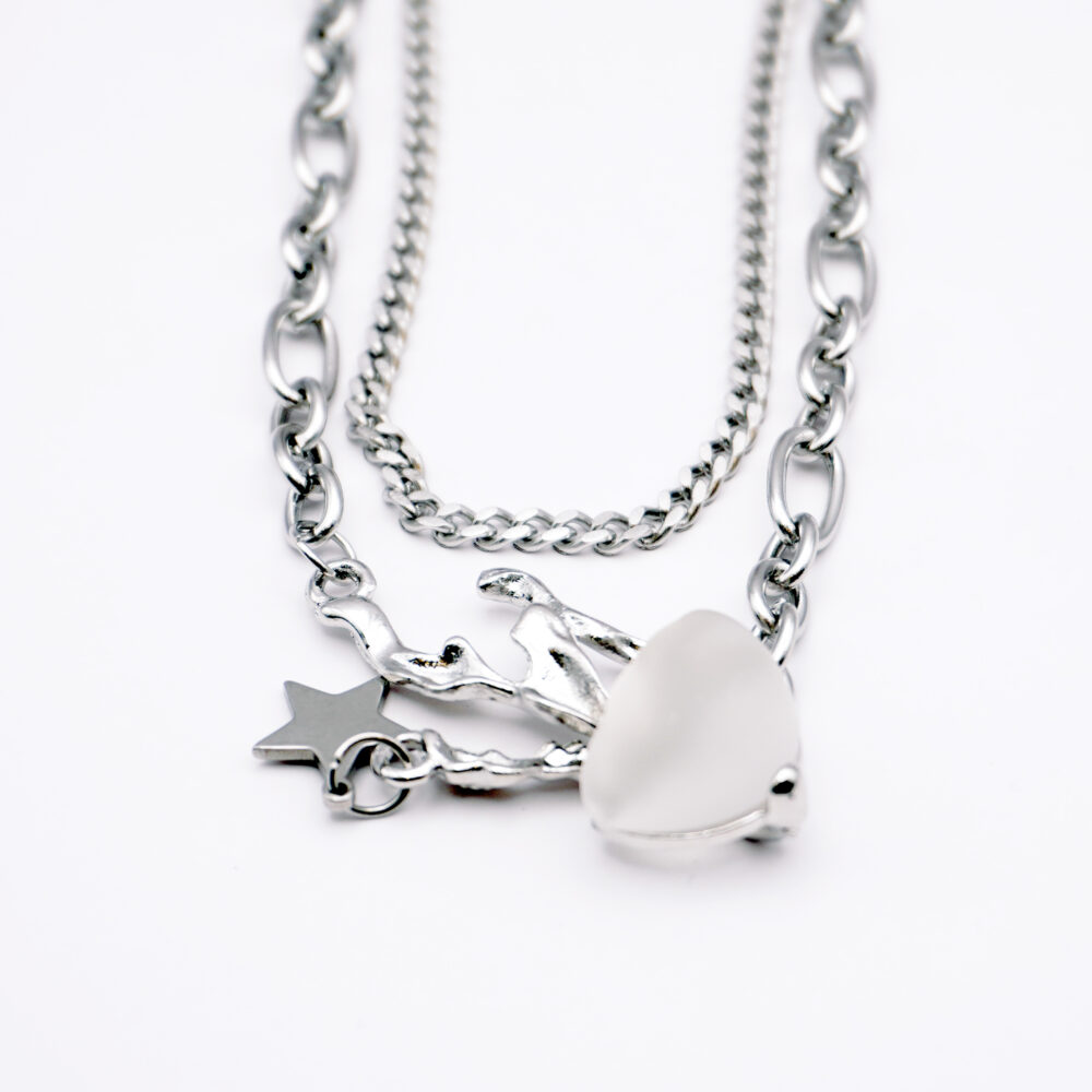 گردنبند طرح ستاره و قلب دو زنجیر